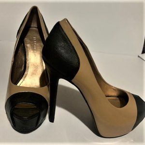 Tan & Black peep toe heels